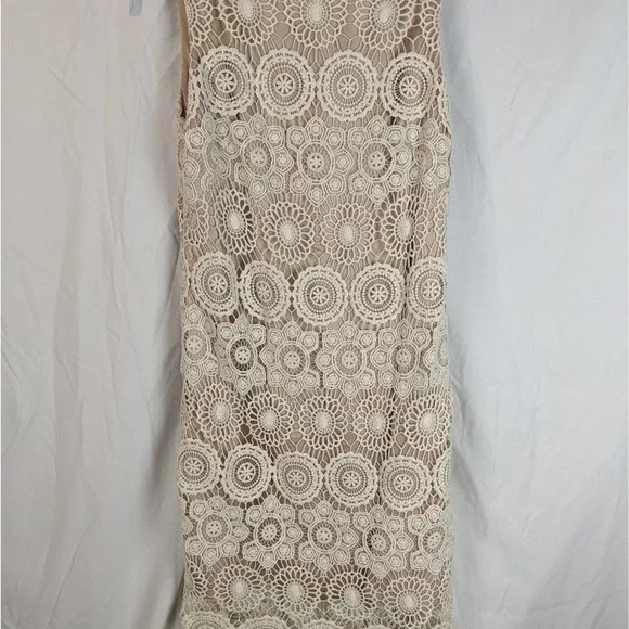 Eliza J | Dresses | Eliza J Sheath Dress Sleeveless Crochet Like Pattern  Over Cream Underdress | Poshmark